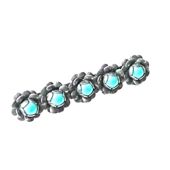 Sterling Silver Turquoise Floral Brooch - Picture 2 of 6